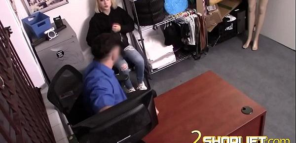  Big titty shoplifter teen is sucking an officer&039;s big cock in his office.